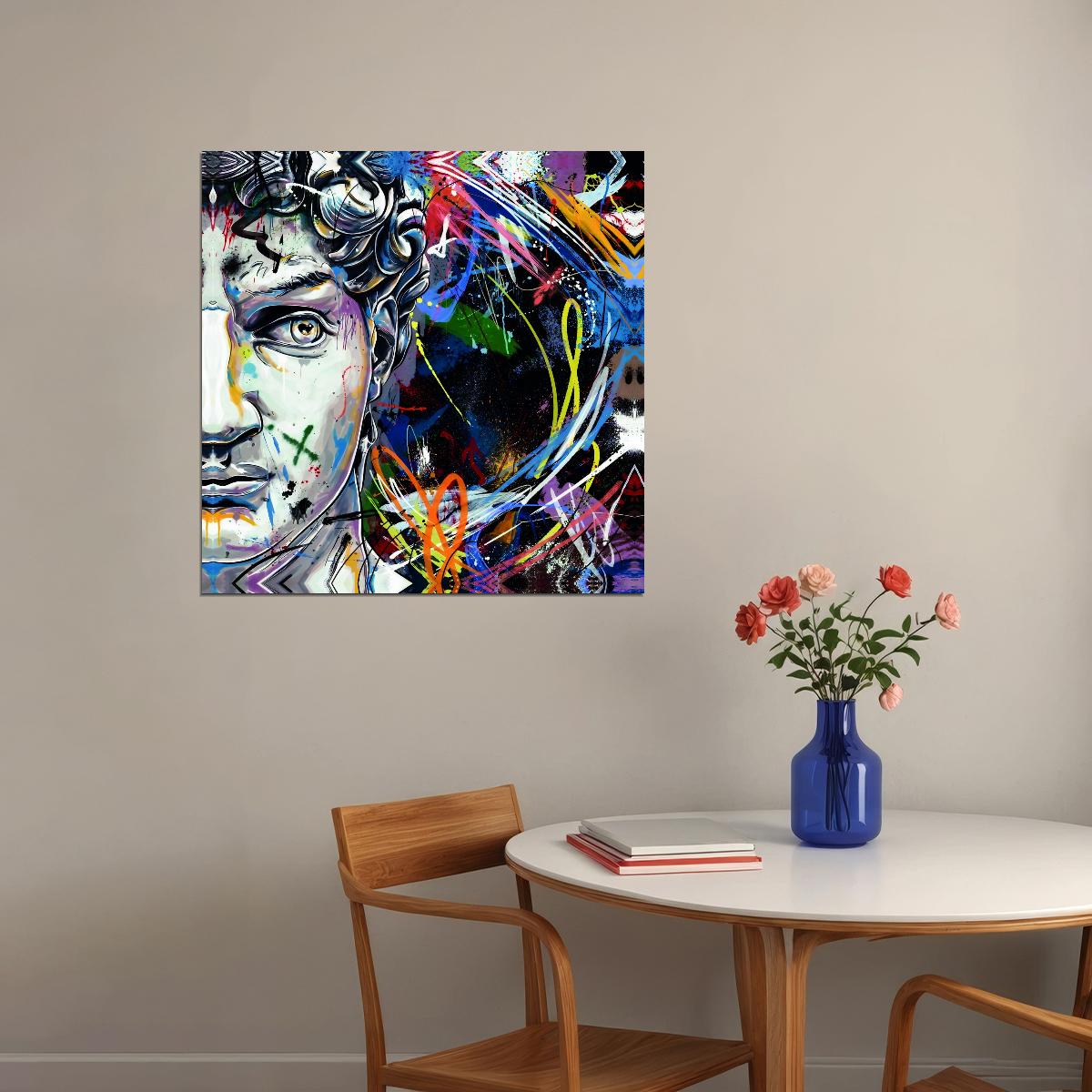 David Graffiti Art Poster Colorful and Bold Wall Decor Featuring Modern Artistic Twist Classic Sculpture Wall Art Print