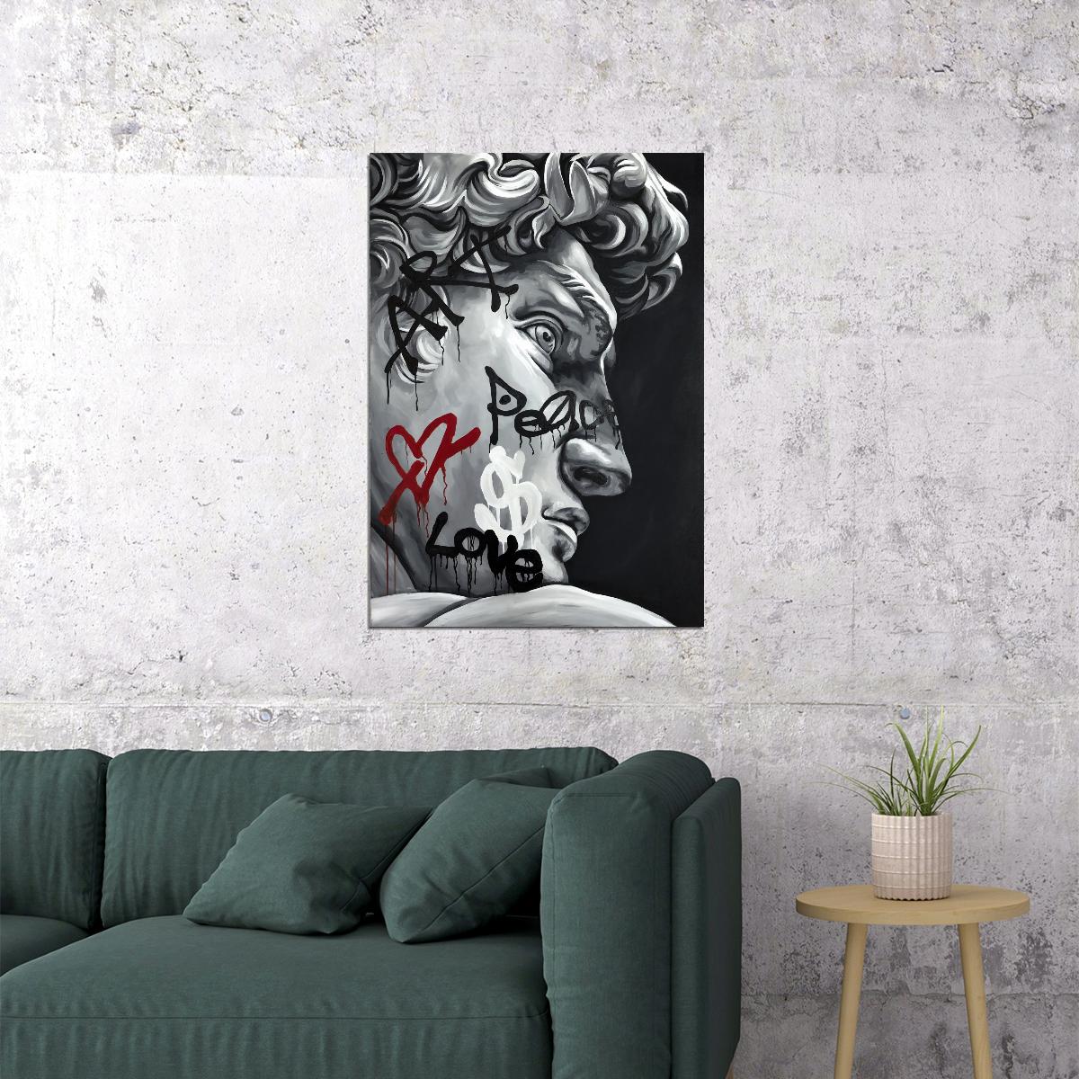 Graffiti David Black White Art Poster Modern Bold Wall Decor Street Art Twist Classic Sculpture Print