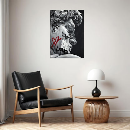 Graffiti David Black White Art Poster Modern Bold Wall Decor Street Art Twist Classic Sculpture Print