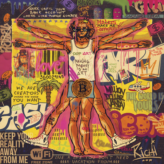 Vitruvian Man Bitcoin Poster Graffiti Pop Art Modern Crypto Artwork