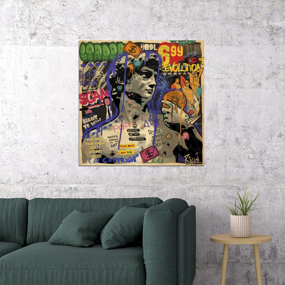 David Sculpture Graffiti Pop Art Poster Modern Michelangelo Tribute Street Art Print