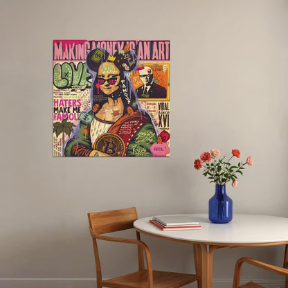 Mona Lisa Bitcoin Graffiti Pop Art Poster Modern Street Art Leonardo da Vinci Tribute Print