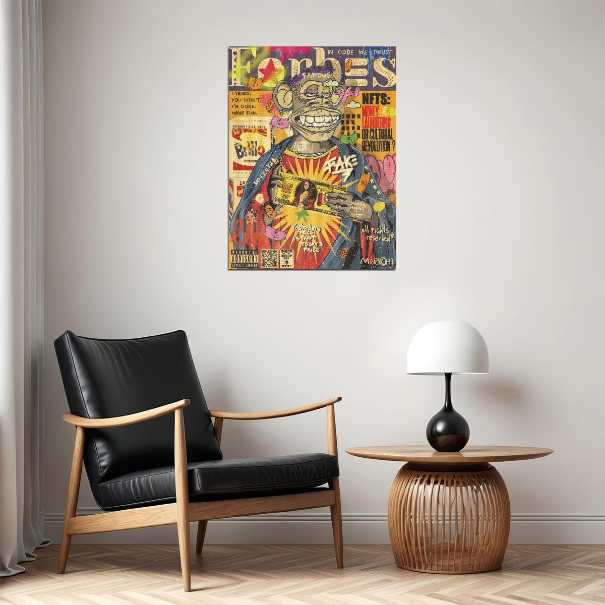 Bored Ape NFT Pop Art Poster Graffiti Style Modern Crypto Forbes Cover Print