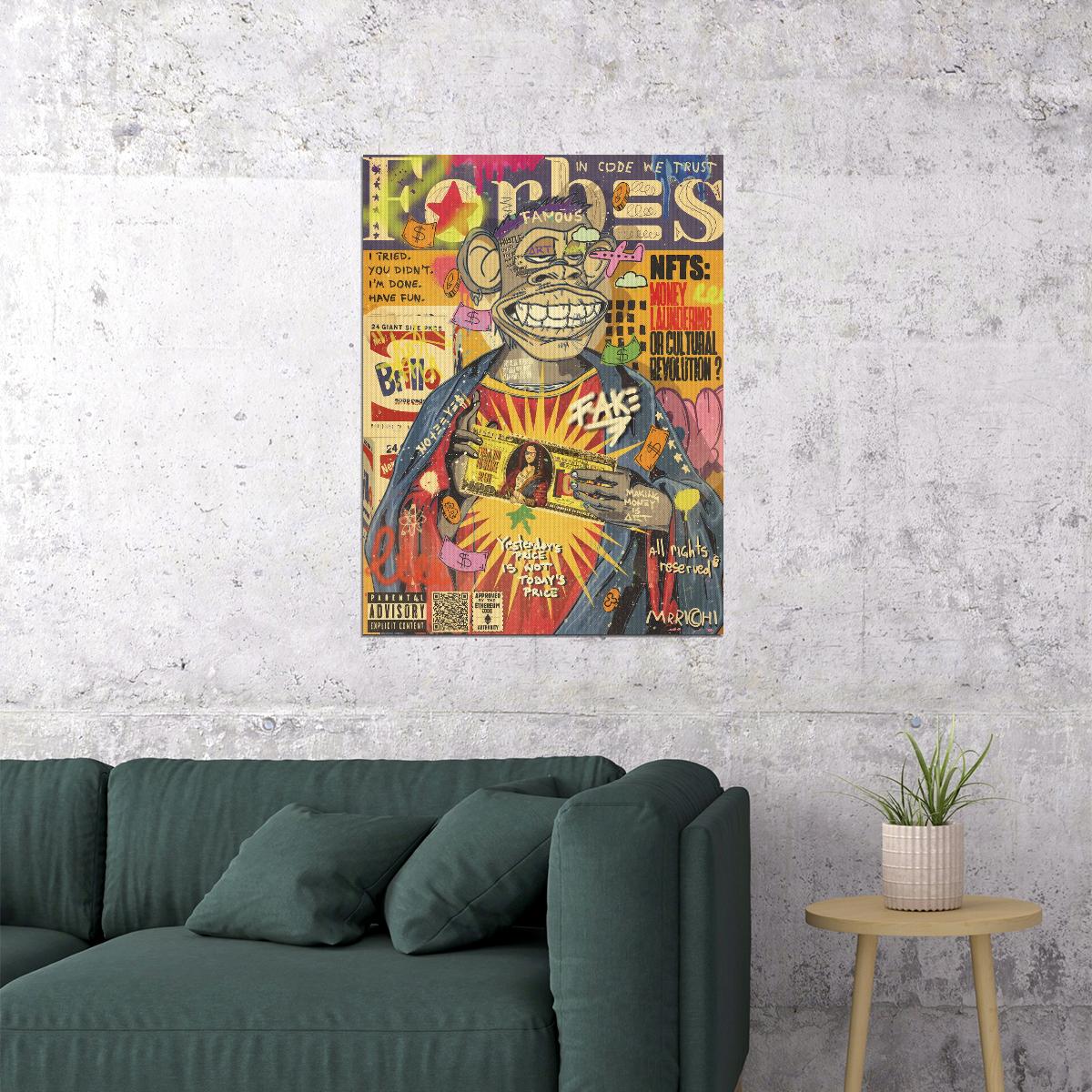 Bored Ape NFT Pop Art Poster Graffiti Style Modern Crypto Forbes Cover Print