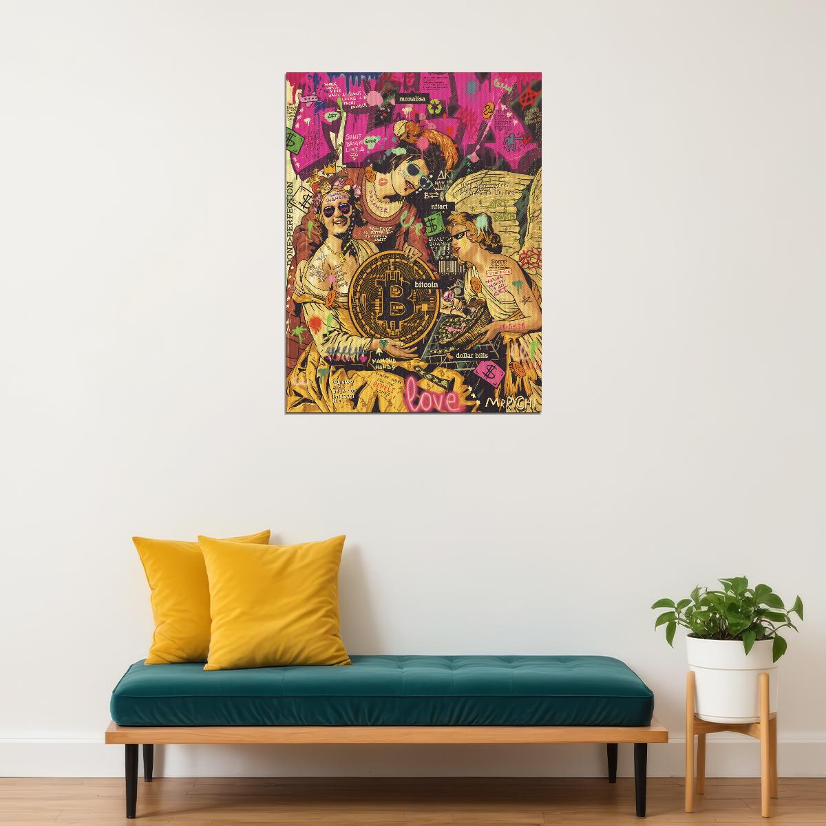 Mona Lisa Bitcoin Pop Art Poster Graffiti Street Art Modern Cryptocurrency Tribute Print