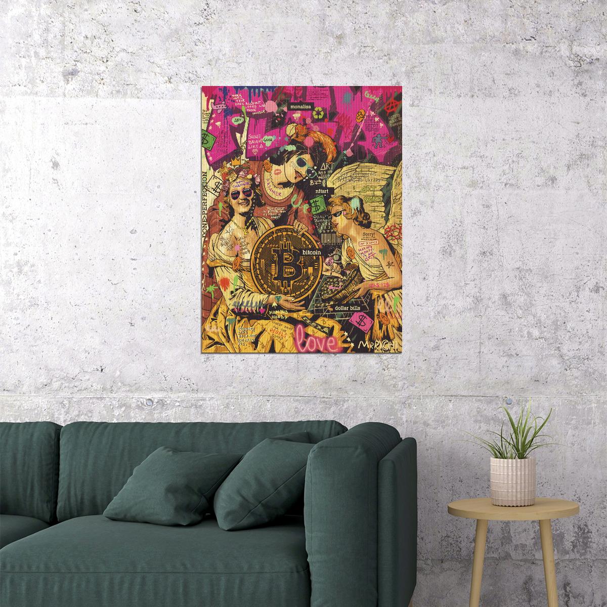 Mona Lisa Bitcoin Pop Art Poster Graffiti Street Art Modern Cryptocurrency Tribute Print