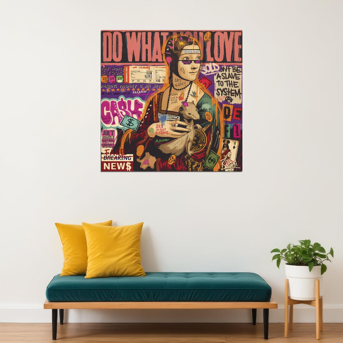 Lady with an Ermine Pop Art Poster Graffiti Street Art Leonardo da Vinci Tribute Modern Print