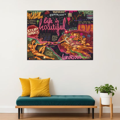 Creation of Adam Pop Art Poster Graffiti Street Art Michelangelo Modern Life Is Beautiful Print