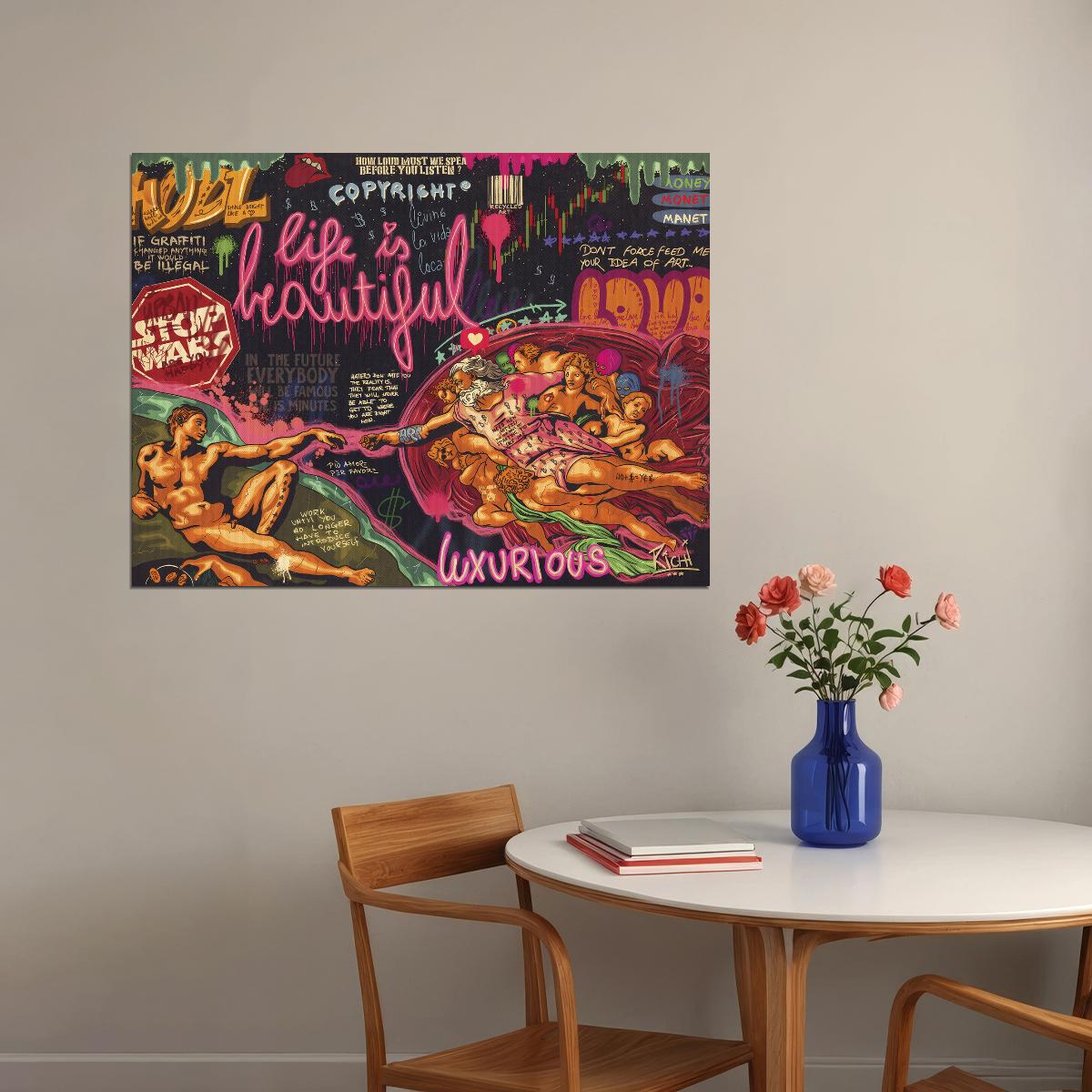 Creation of Adam Pop Art Poster Graffiti Street Art Michelangelo Modern Life Is Beautiful Print