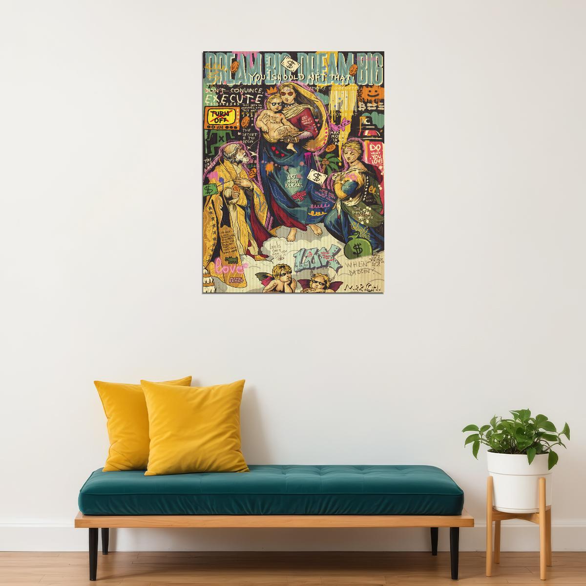 Madonna and Child Pop Art Poster Graffiti Street Art Renaissance Tribute Modern Print