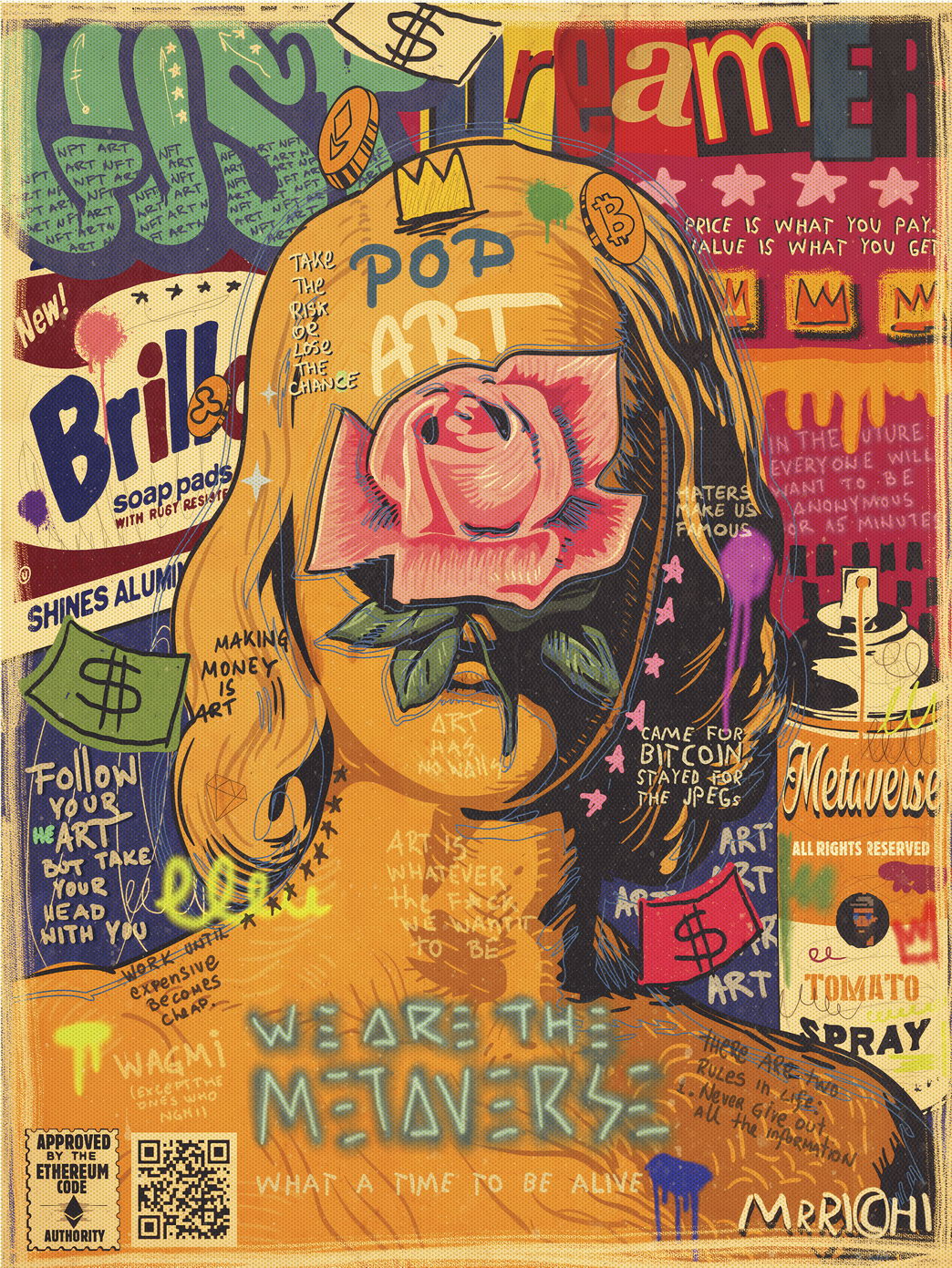 Classical Bust Pop Art Poster Graffiti Street Art Rose Overlay Modern Artistic Print