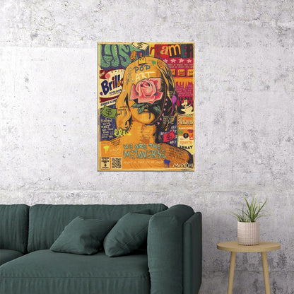 Classical Bust Pop Art Poster Graffiti Street Art Rose Overlay Modern Artistic Print