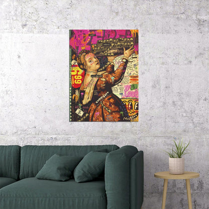 Renaissance Noblewoman Flex Pop Art Poster Graffiti Street Art Money Theme Modern Twist Print