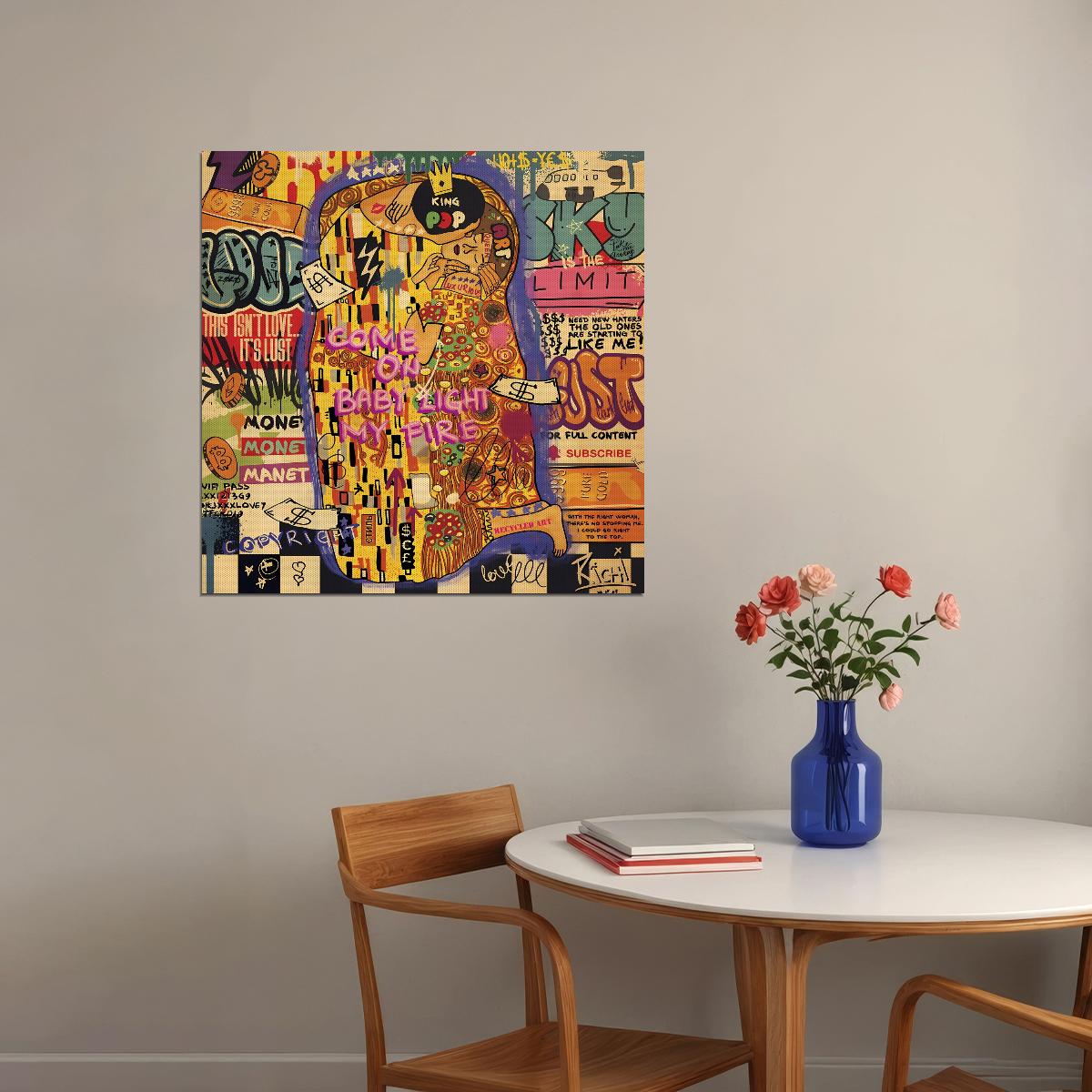 Gustav Klimt Pop Art Poster Graffiti Street Art The Kiss Modern Money Theme Print