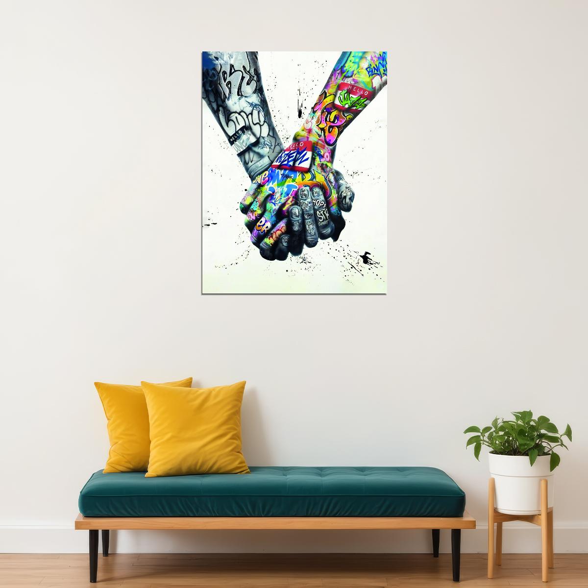 Colorful Handshake Pop Art Poster Graffiti Street Art Unity Friendship Modern Art Print