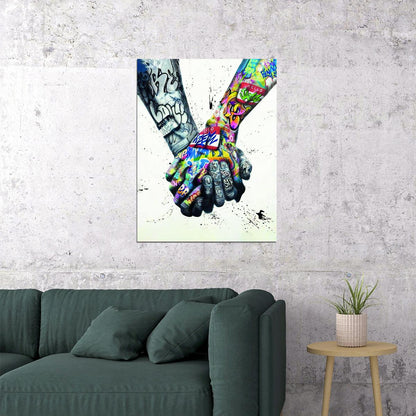 Colorful Handshake Pop Art Poster Graffiti Street Art Unity Friendship Modern Art Print