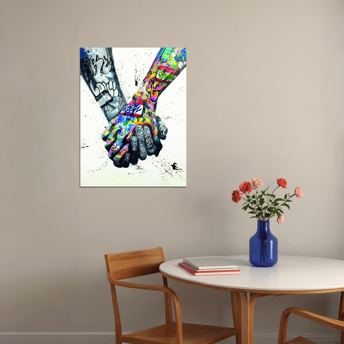 Colorful Handshake Pop Art Poster Graffiti Street Art Unity Friendship Modern Art Print