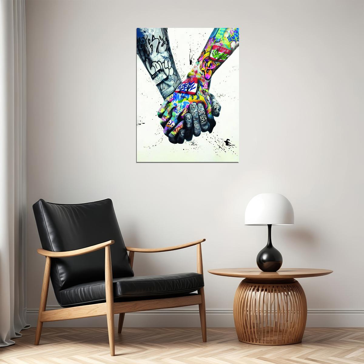 Colorful Handshake Pop Art Poster Graffiti Street Art Unity Friendship Modern Art Print