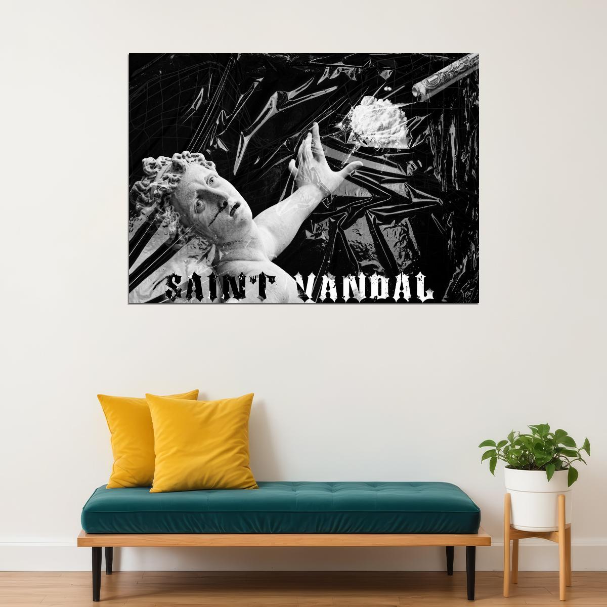 Saint Vandal Pop Art Poster Graffiti Street Art Black and White Sculpture Modern Bold Print