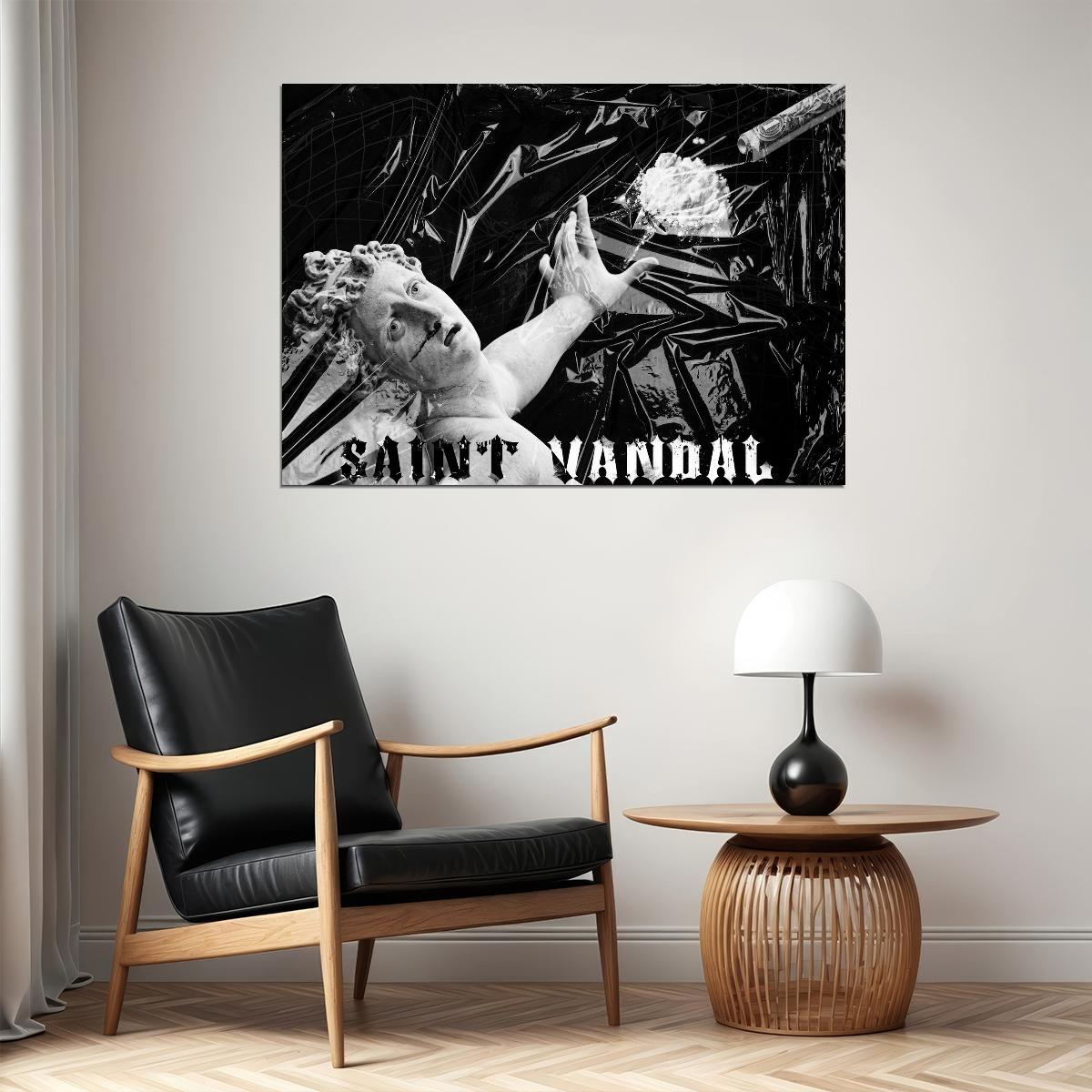 Saint Vandal Pop Art Poster Graffiti Street Art Black and White Sculpture Modern Bold Print