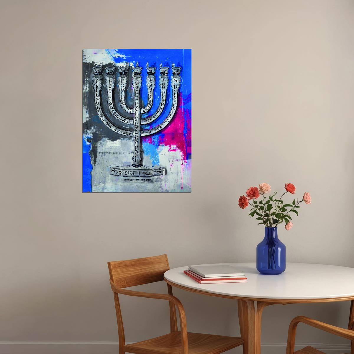 Menorah Pop Art Poster Graffiti Street Art Jewish Symbol Modern Religious Tribute Print