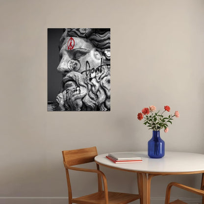 Greek God Zeus Pop Art Poster Graffiti Street Art Black and White Modern Abstract Print