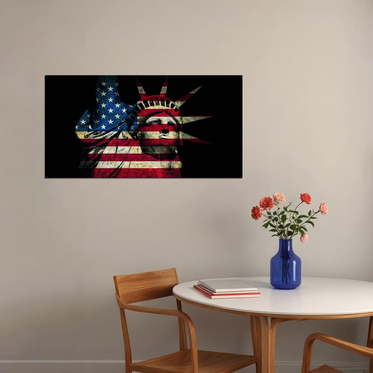 Statue of Liberty Pop Art Poster American Flag Graffiti Street Art Patriotic Modern Tribute Print