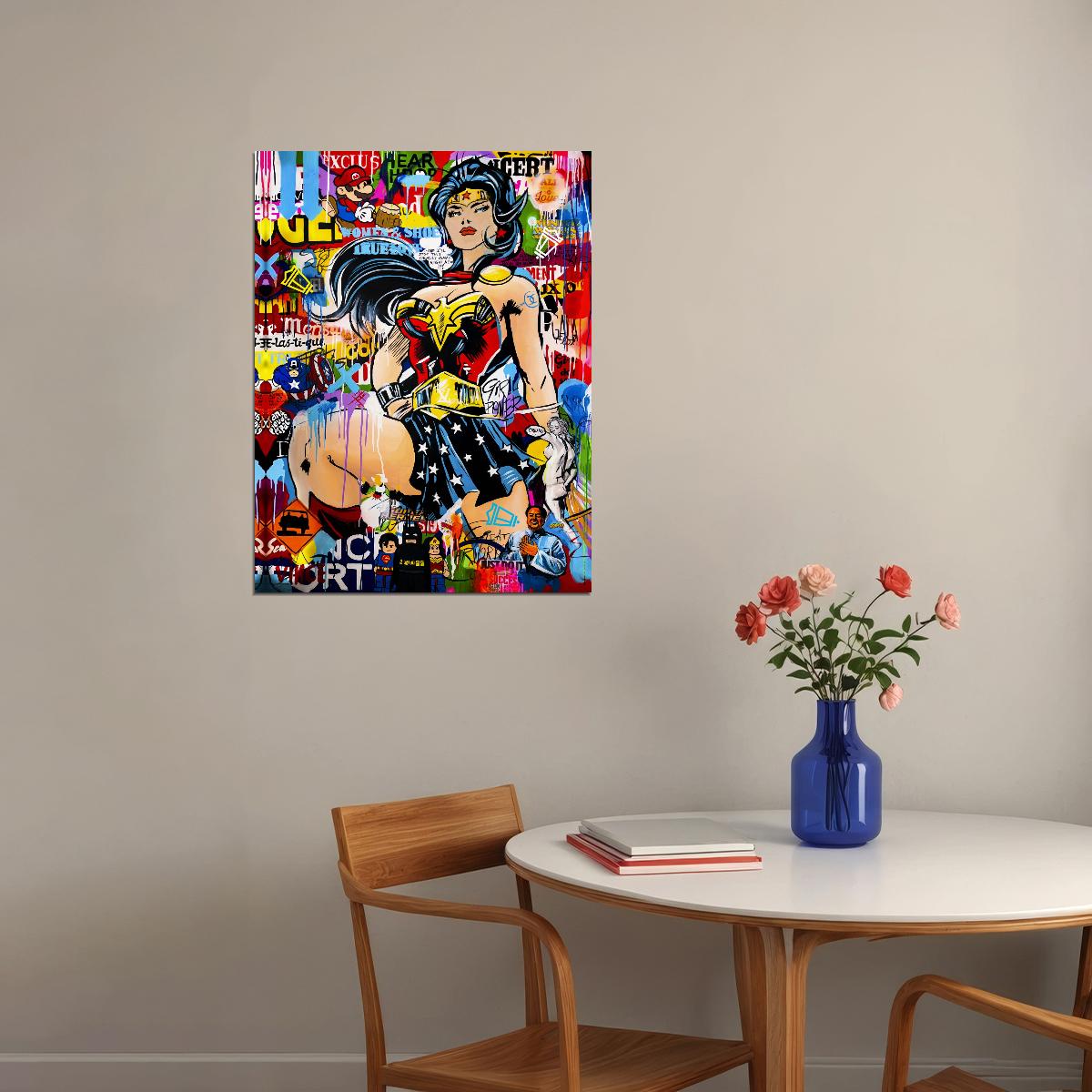 Wonder Woman Pop Art Poster Graffiti Street Art Superhero Comic Book Modern Tribute Print