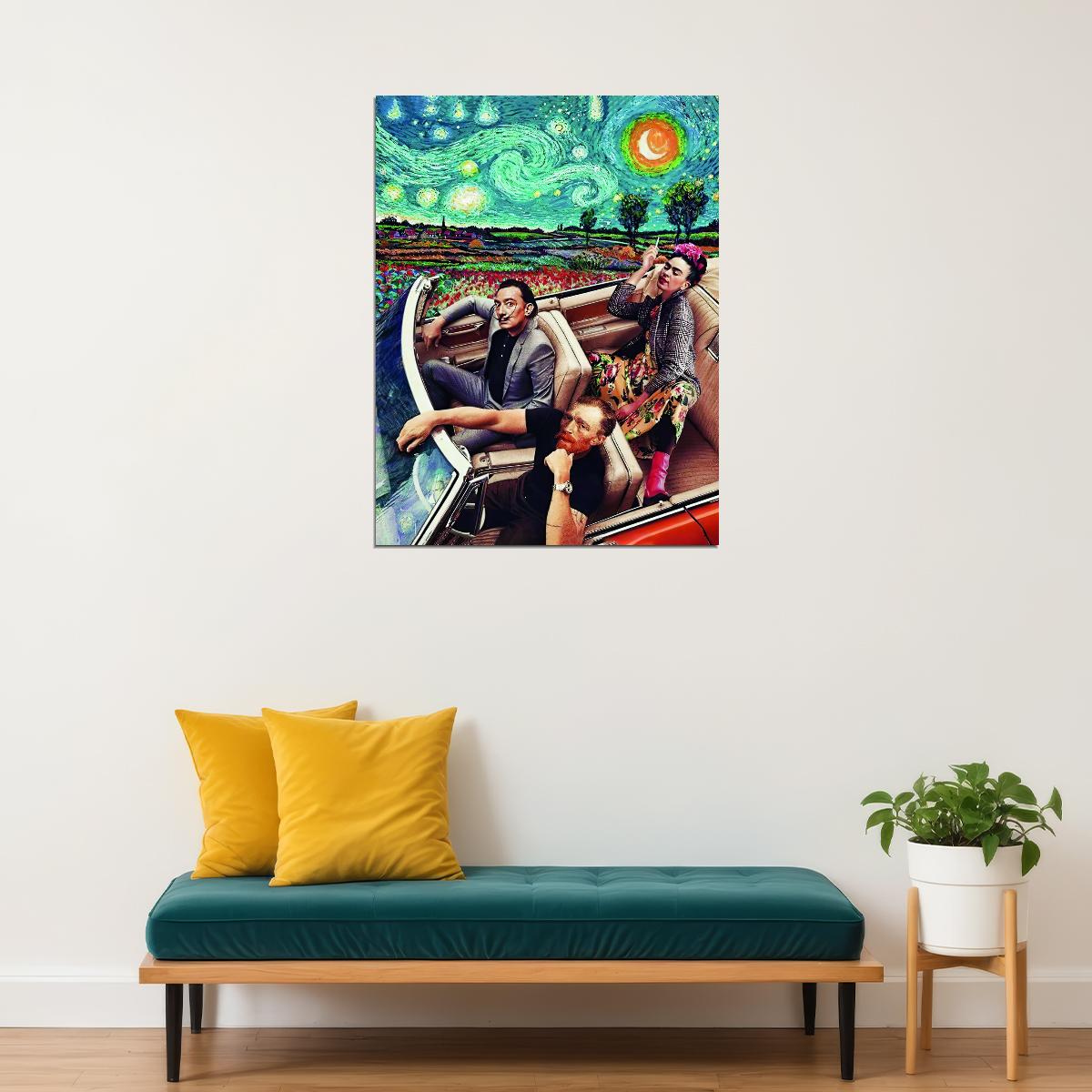 Starry Night Drive Pop Art Poster Surreal Van Gogh Inspired Artwork Modern Fantasy Print