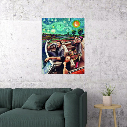 Starry Night Drive Pop Art Poster Surreal Van Gogh Inspired Artwork Modern Fantasy Print