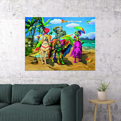 Surreal Beach Scene Pop Art Poster Graffiti Street Art Colorful Fantasy Modern Vacation Print