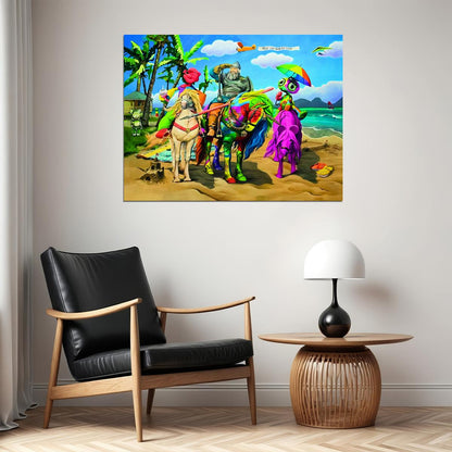 Surreal Beach Scene Pop Art Poster Graffiti Street Art Colorful Fantasy Modern Vacation Print