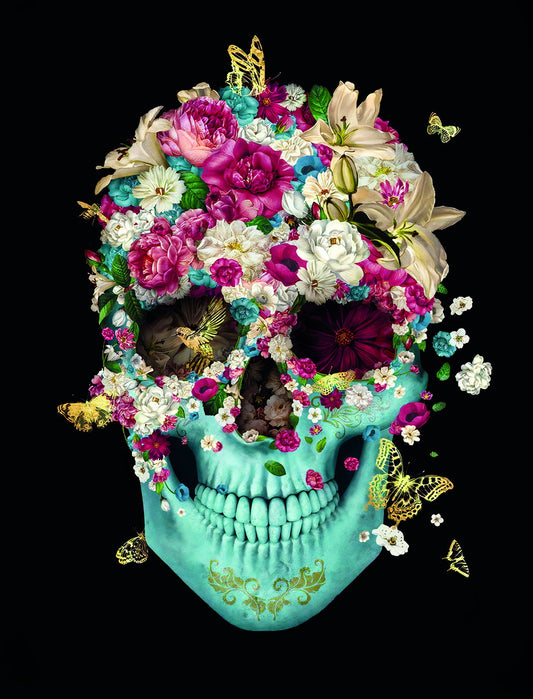 Floral Skull Pop Art Poster Day of the Dead Graffiti Street Art Colorful Modern Decorative Print