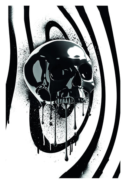 Black and White Skull Pop Art Poster Graffiti Street Art Modern Abstract Optical Illusion Print