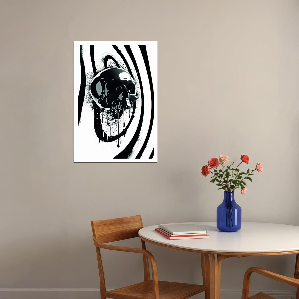 Black and White Skull Pop Art Poster Graffiti Street Art Modern Abstract Optical Illusion Print