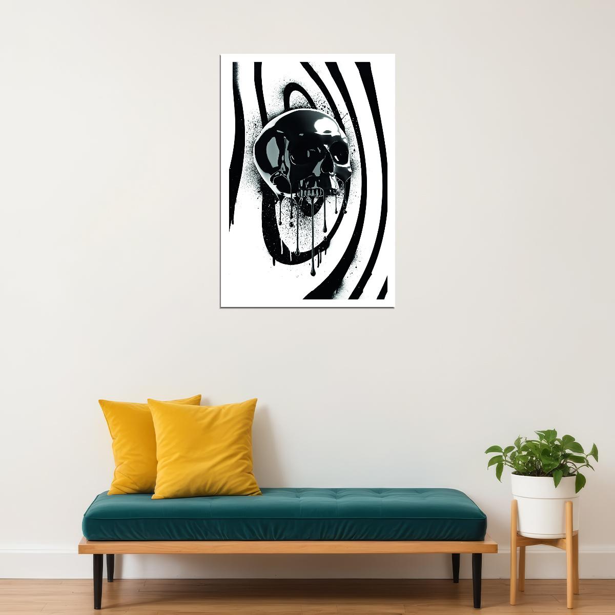 Black and White Skull Pop Art Poster Graffiti Street Art Modern Abstract Optical Illusion Print