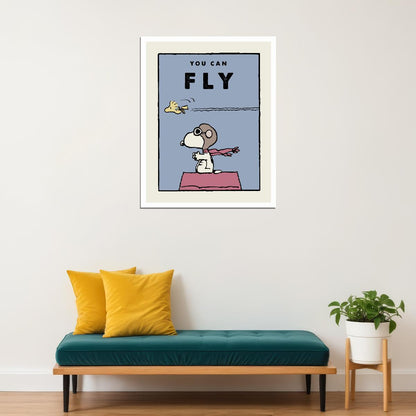 You Can Fly Snoopy and Woodstock Kids Print Motivational Peanuts Wall Art for Children