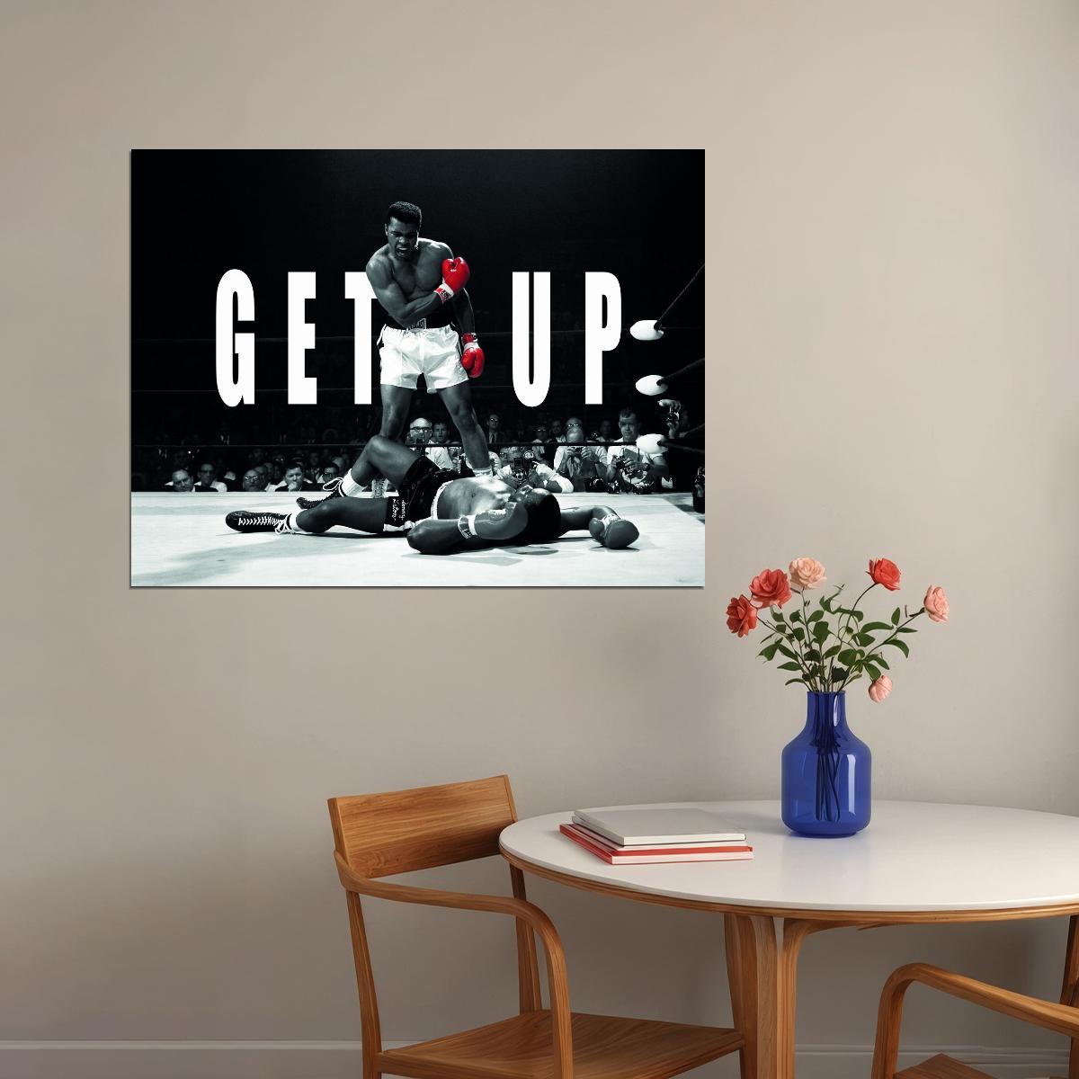 Get Up Boxing Art Poster Muhammad Ali Motivational Wall Decor Iconic Sports Wall Art for Inspiration and Perseverance Office Print