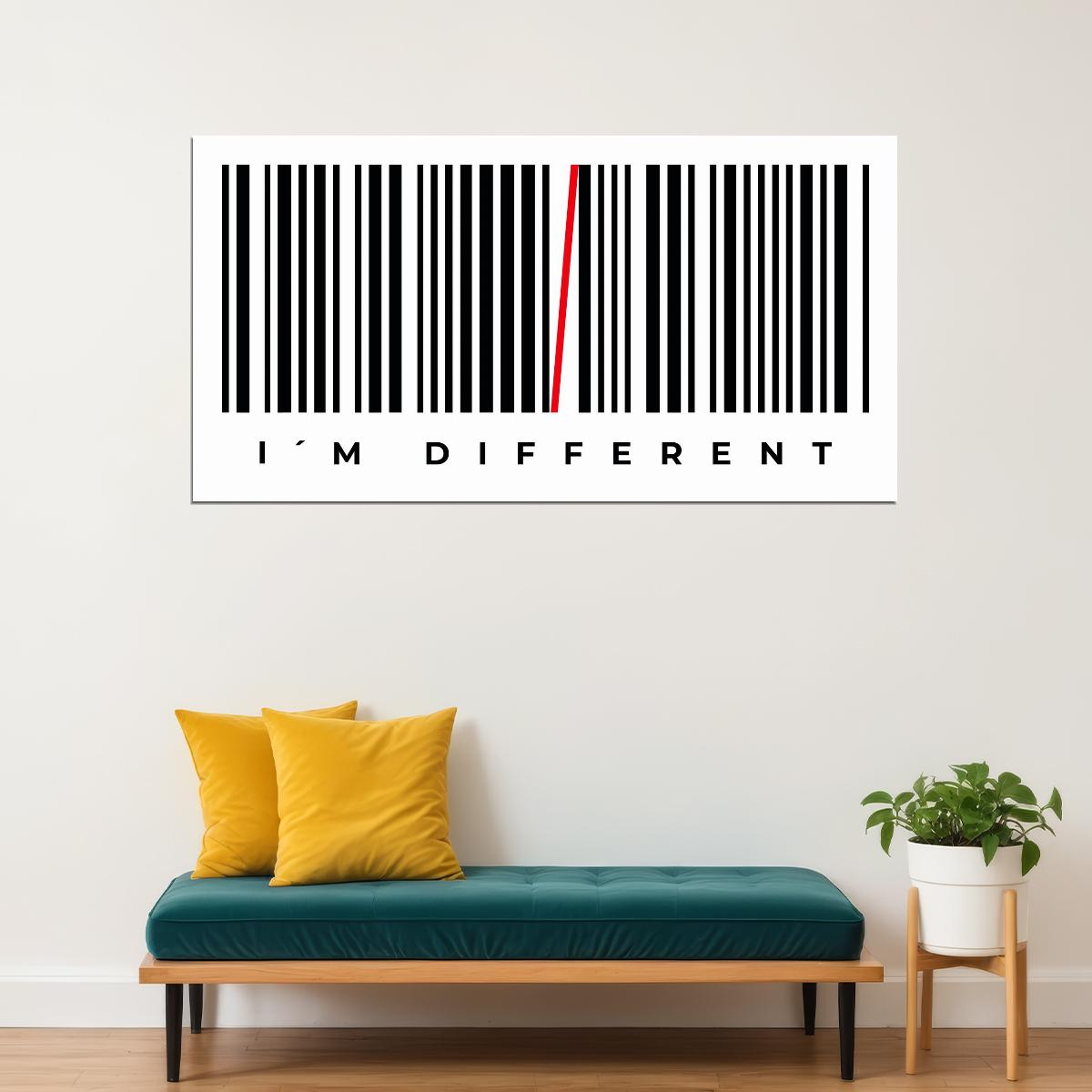 I’m Different Barcode Art Poster Unique and Creative Wall Decor for Modern Spaces Inspirational Artistic Office Wall Art Print