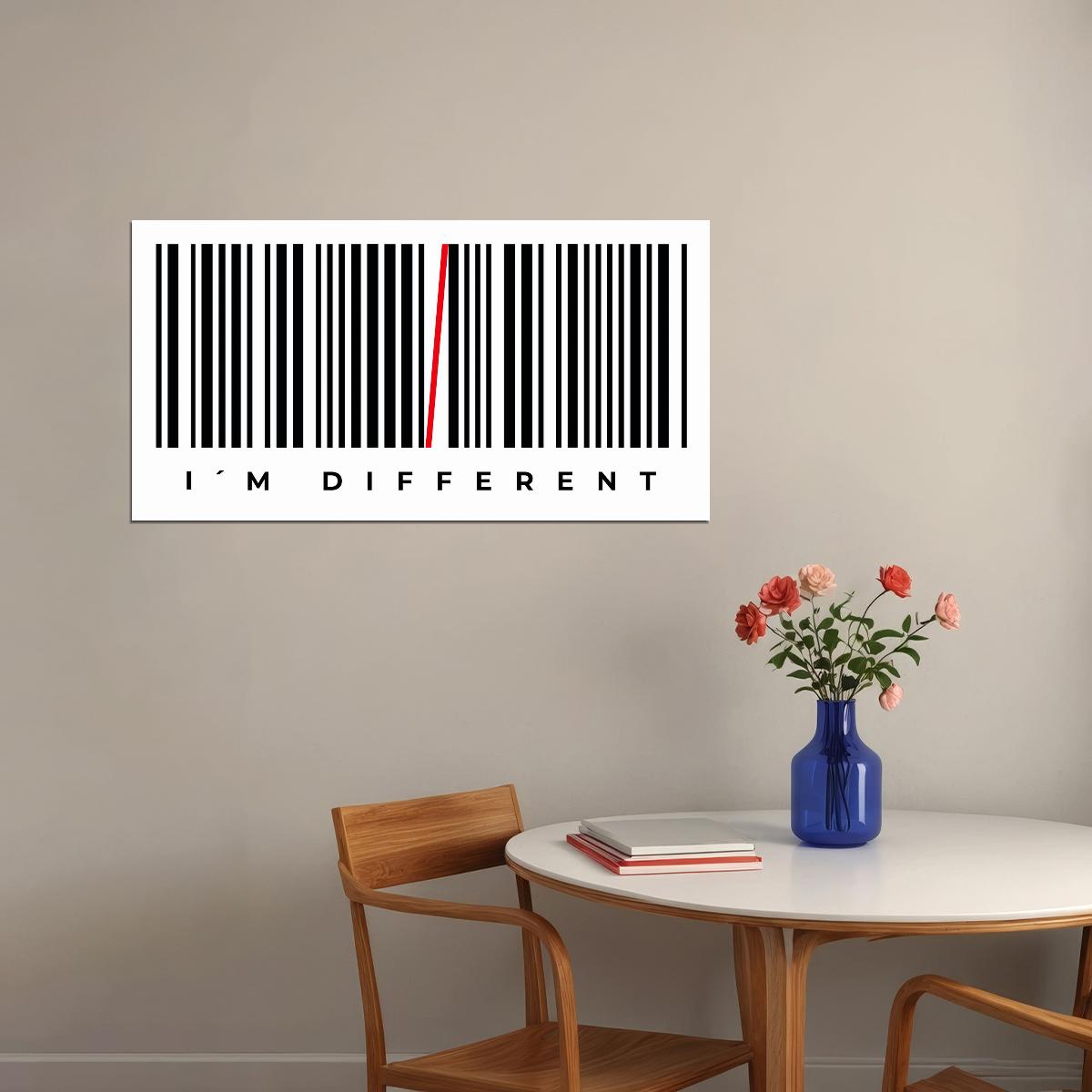 I’m Different Barcode Art Poster Unique and Creative Wall Decor for Modern Spaces Inspirational Artistic Office Wall Art Print