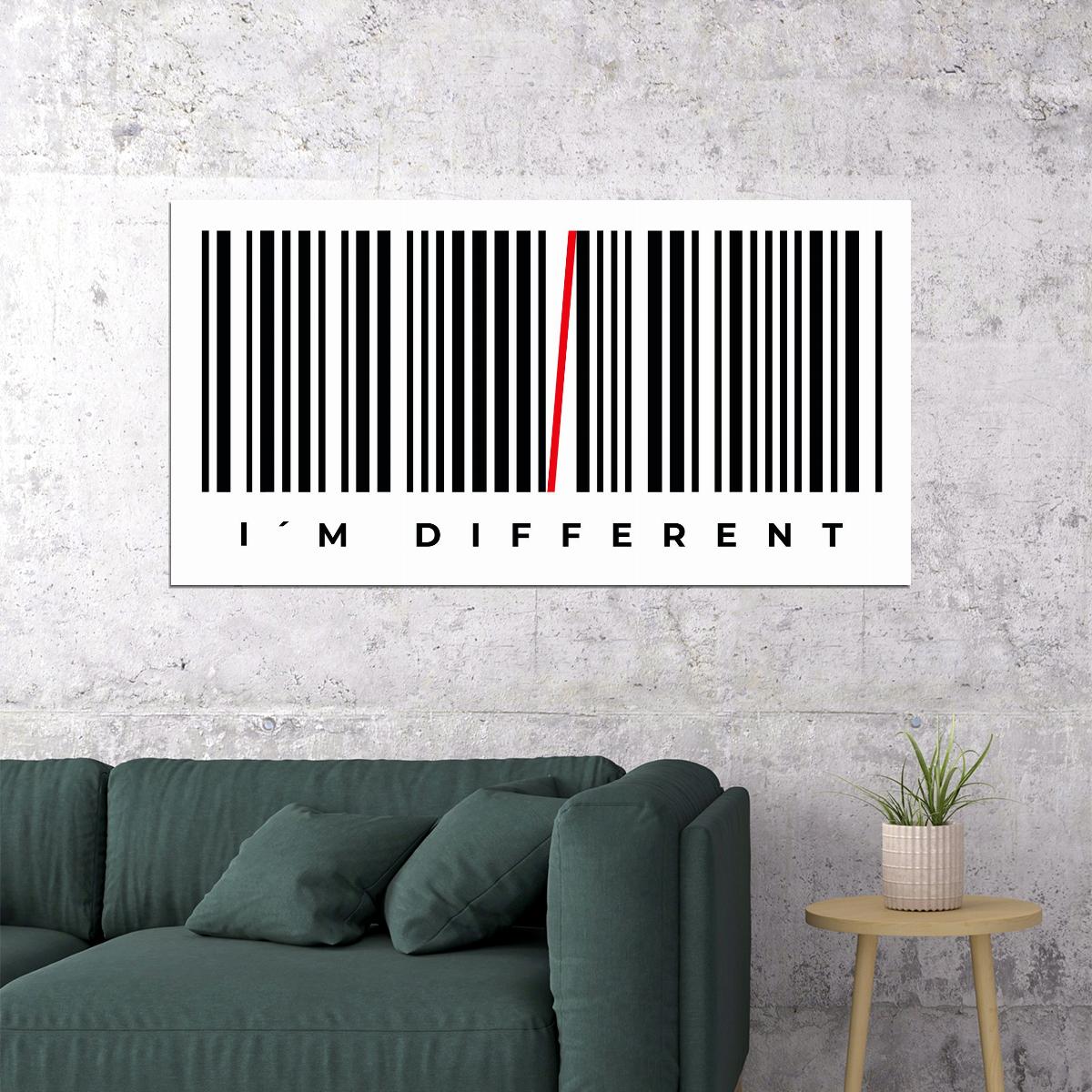 I’m Different Barcode Art Poster Unique and Creative Wall Decor for Modern Spaces Inspirational Artistic Office Wall Art Print