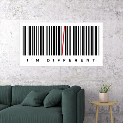 I’m Different Barcode Art Poster Unique and Creative Wall Decor for Modern Spaces Inspirational Artistic Office Wall Art Print