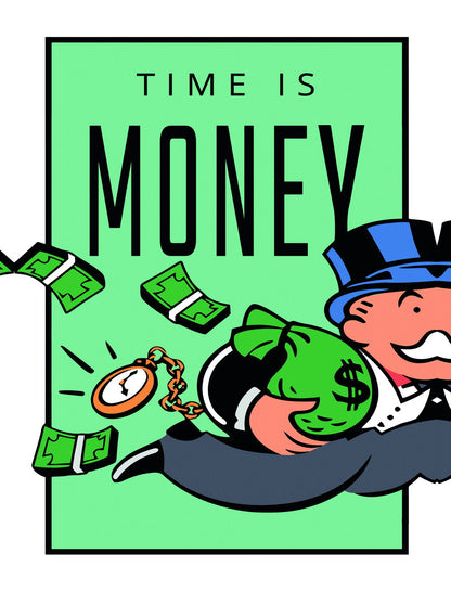 Time Is Money Cartoon Art Poster Creative and Fun Wall Decor Featuring Motivational Design Perfect for Office Wall Art Print