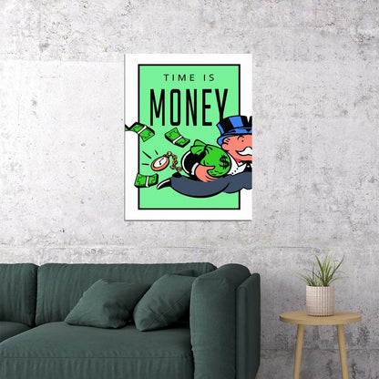 Time Is Money Cartoon Art Poster Creative and Fun Wall Decor Featuring Motivational Design Perfect for Office Wall Art Print