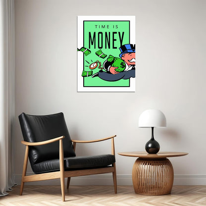 Time Is Money Cartoon Art Poster Creative and Fun Wall Decor Featuring Motivational Design Perfect for Office Wall Art Print