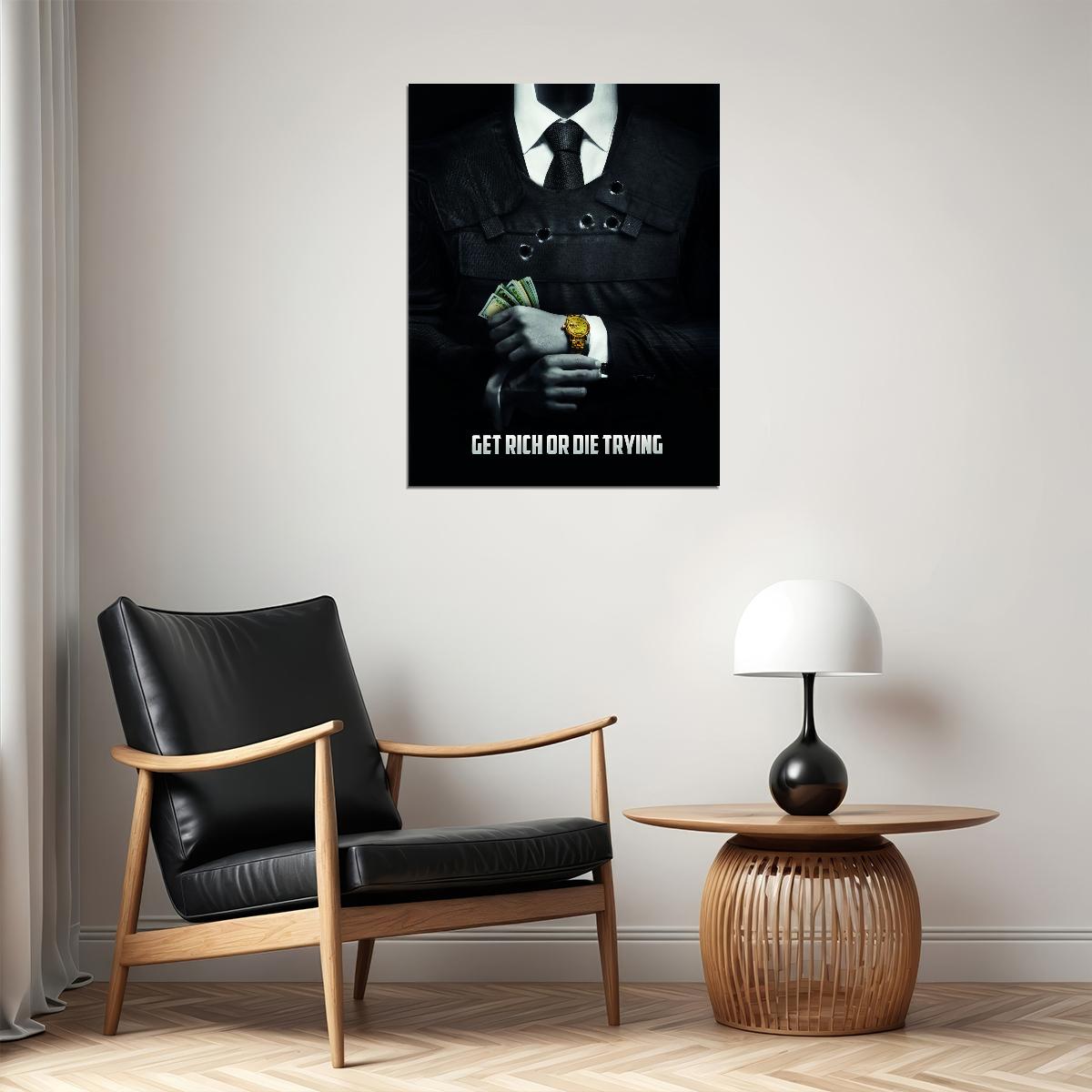 Get Rich or Die Trying Money Art Poster Ambitious Motivational Wall Decor Luxury Office Wall Art Print