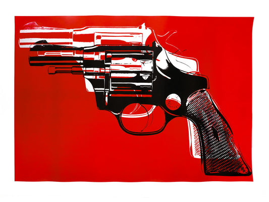 Red Revolver Art Poster Bold Designer Wall Decor Modern Artistic Style Unique Iconic Office Wall Art Print