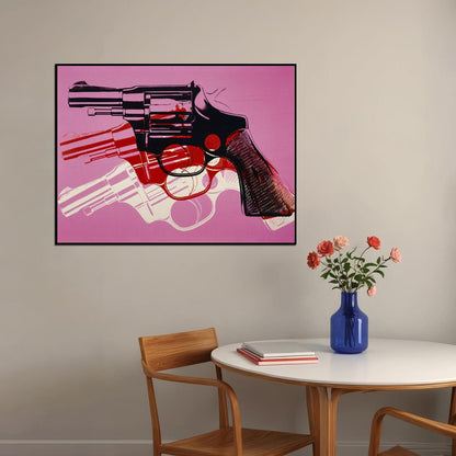 Pink Revolver Art Poster Bold Wall Decor Modern Designer Style Unique Artistic Print Perfect for Creative Office or Home Spaces