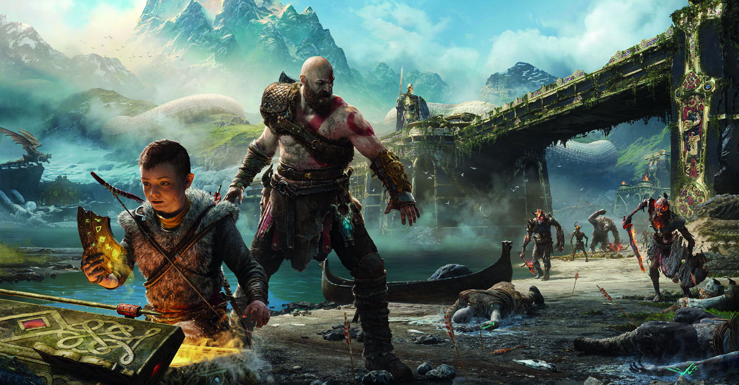 God of War Video Game Poster Kratos and Atreus Wall Decor Action Adventure Mythological Gaming Wall Print