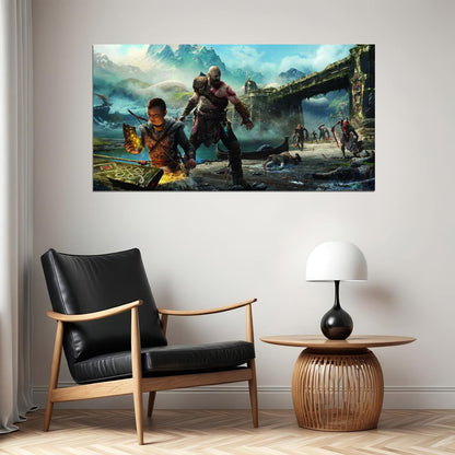 God of War Video Game Poster Kratos and Atreus Wall Decor Action Adventure Mythological Gaming Wall Print